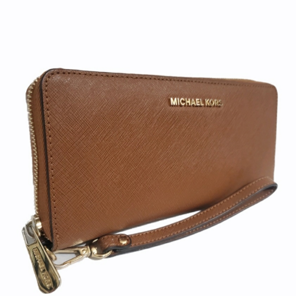Michael Kors Saffiano Brown Zip Around Wallet